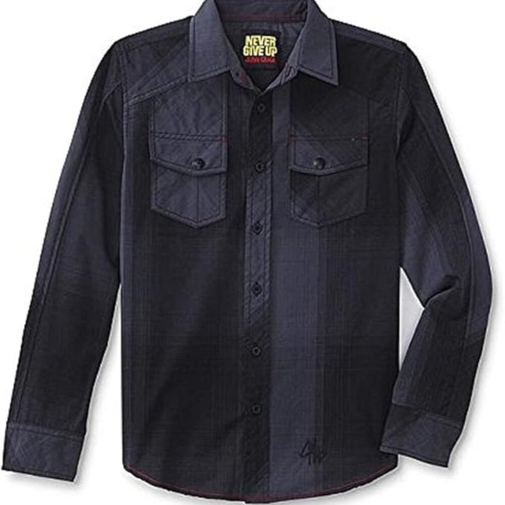 Never Give Up by John Cena Boys Button-Front Shirt - Plaid NWT